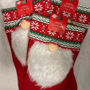 Festive Red Gnome Christmas Stockings with Santa Design